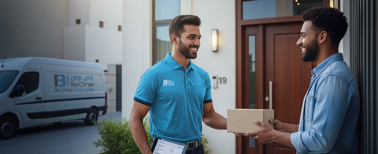 Beone Express Courier guy walking towards the car with the shipments